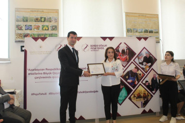 Bərdədə keçmiş məcburi köçkünlərə peşə hazırlığı üzrə sertifikatlar təqdim edilib
