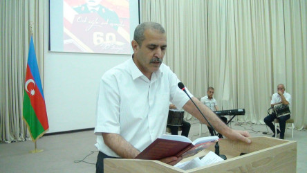 Bərdə rayon Mədəniyyət Mərkəzində I Qarabağ müharibəsinin şəhidi Balıyev Ziyafət Qurban oğlunun 60 illik yubileyi və onun xatirəsinə həsr olunmuş “Od oğlu od içində” kitabının təqdimat mərasimi keçirilib
